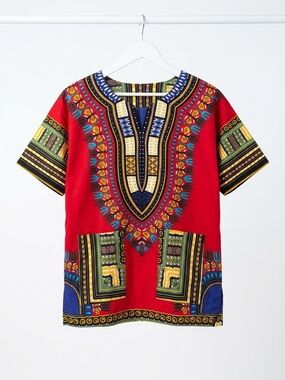 Red Dashiki-Style Shirt